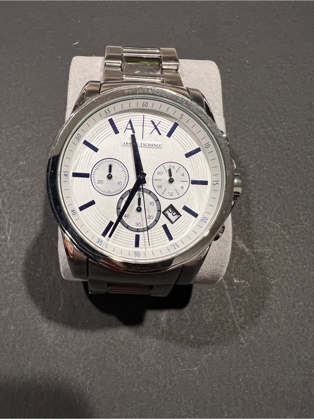Armani Exchange Silver and Blue Chronograph Bracelet Watch